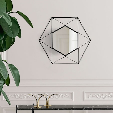 Uniquewise Decorative Star Shaped Black Metal Frame Modern Wall Mounted Geometric Mirror QI004582